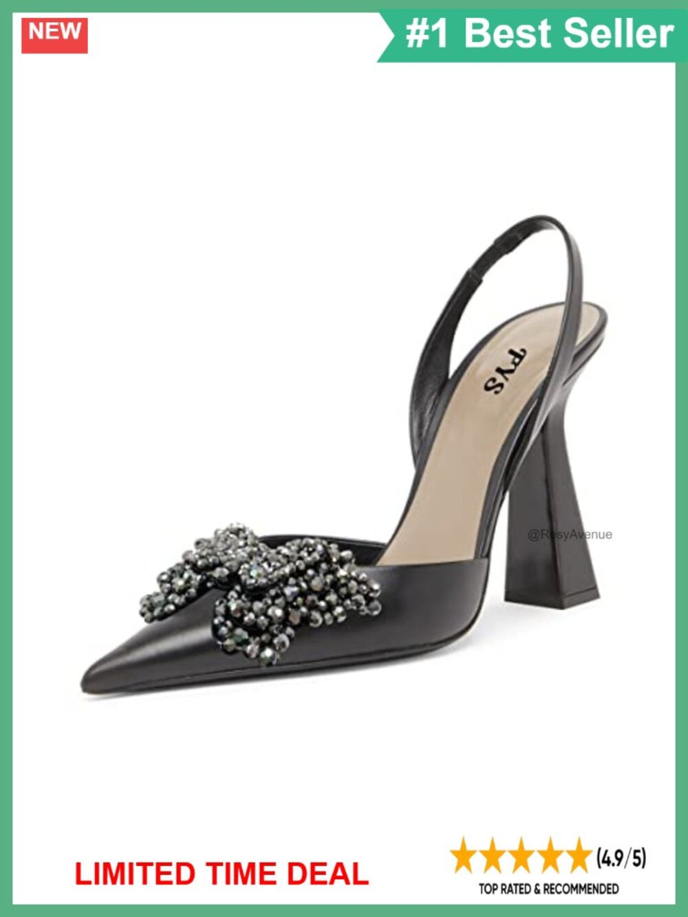 Faux Leather Pointed Toe Rhinestone Slingback Block Heel Sandals